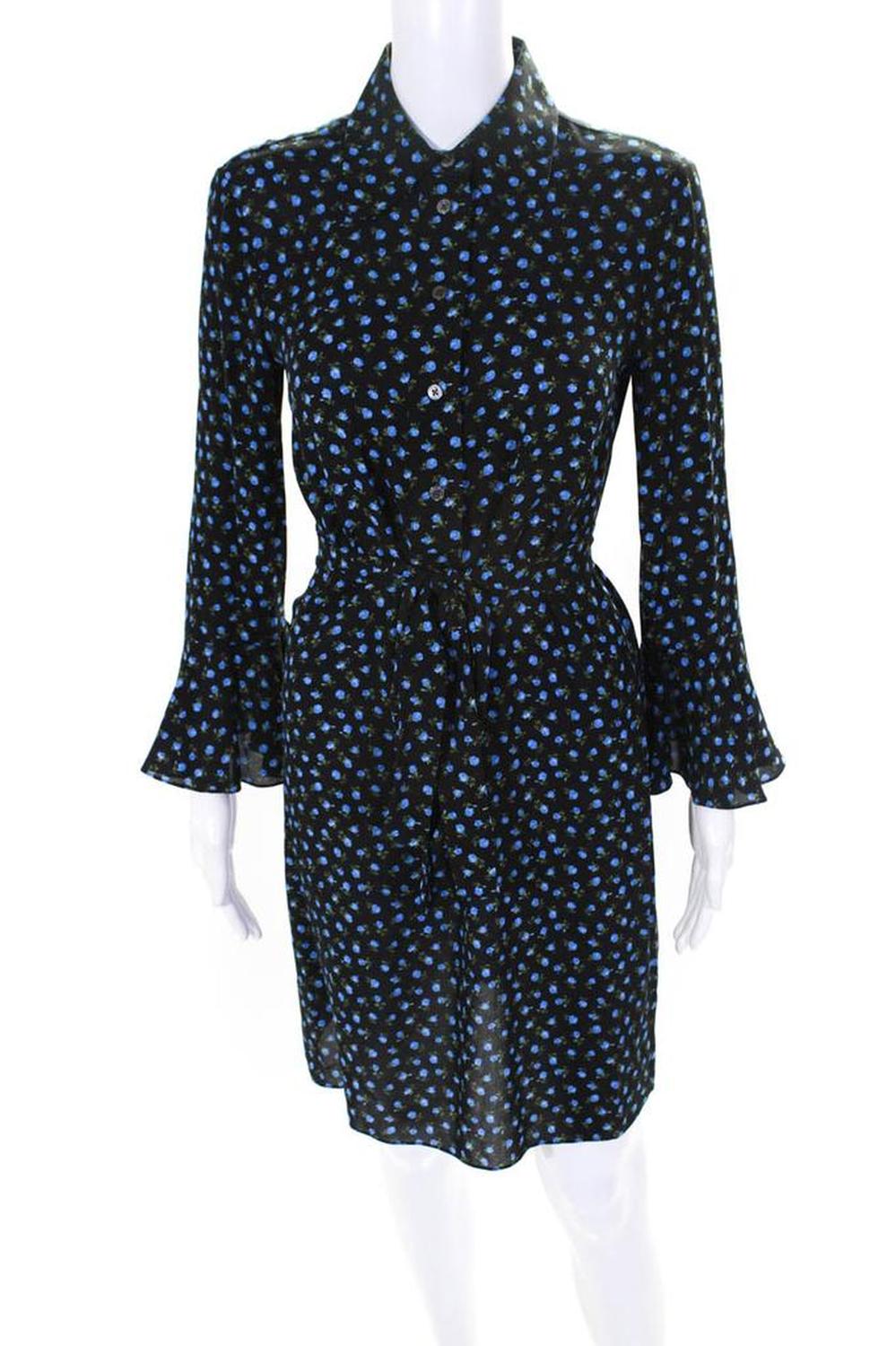 Michael Kors Collection Crape Floral Collar Bell Sleeve Shift Dress Black