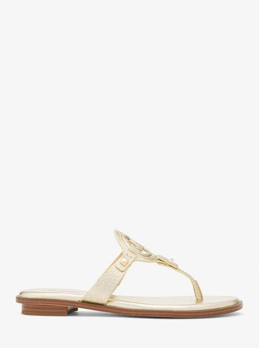 Aubrey Cutout Metallic Leather T-Strap Sandal