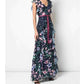 Floral Sleeveless Printed Chiffon Gown In Blue