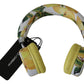 Dolce & Gabbana Chic White Leather Headphones with Yellow Print