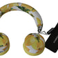 Dolce & Gabbana Chic White Leather Headphones with Yellow Print