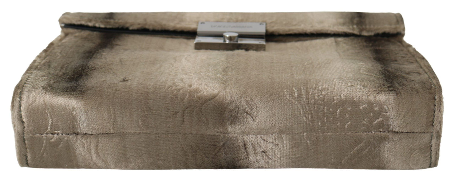 Dolce & Gabbana Beige Velvet Croco-Print Leather Briefcase Clutch