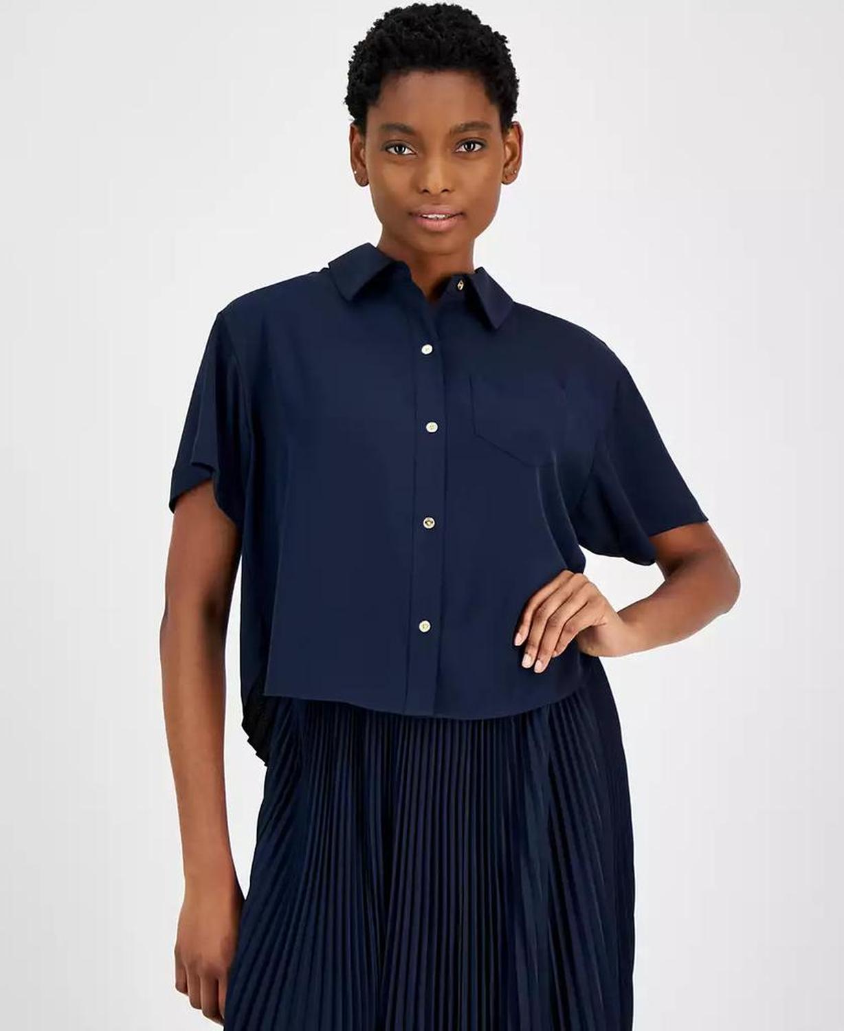 MICHAEL Women's Pleated-Back Button-Front Top