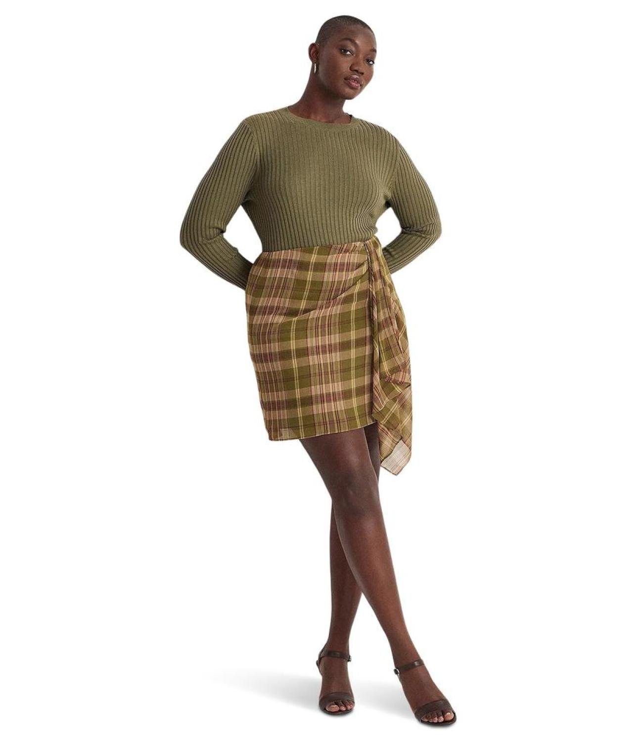 Plus Size Plaid Ruffle-Trim Georgette Skirt