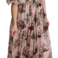 Dolce & Gabbana Elegant Pink Bengal Cat Print A-Line Maxi Dress