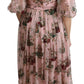 Dolce & Gabbana Elegant Pink Bengal Cat Print A-Line Maxi Dress