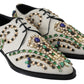 Dolce & Gabbana Elegant White Suede Dress Flats with Crystals