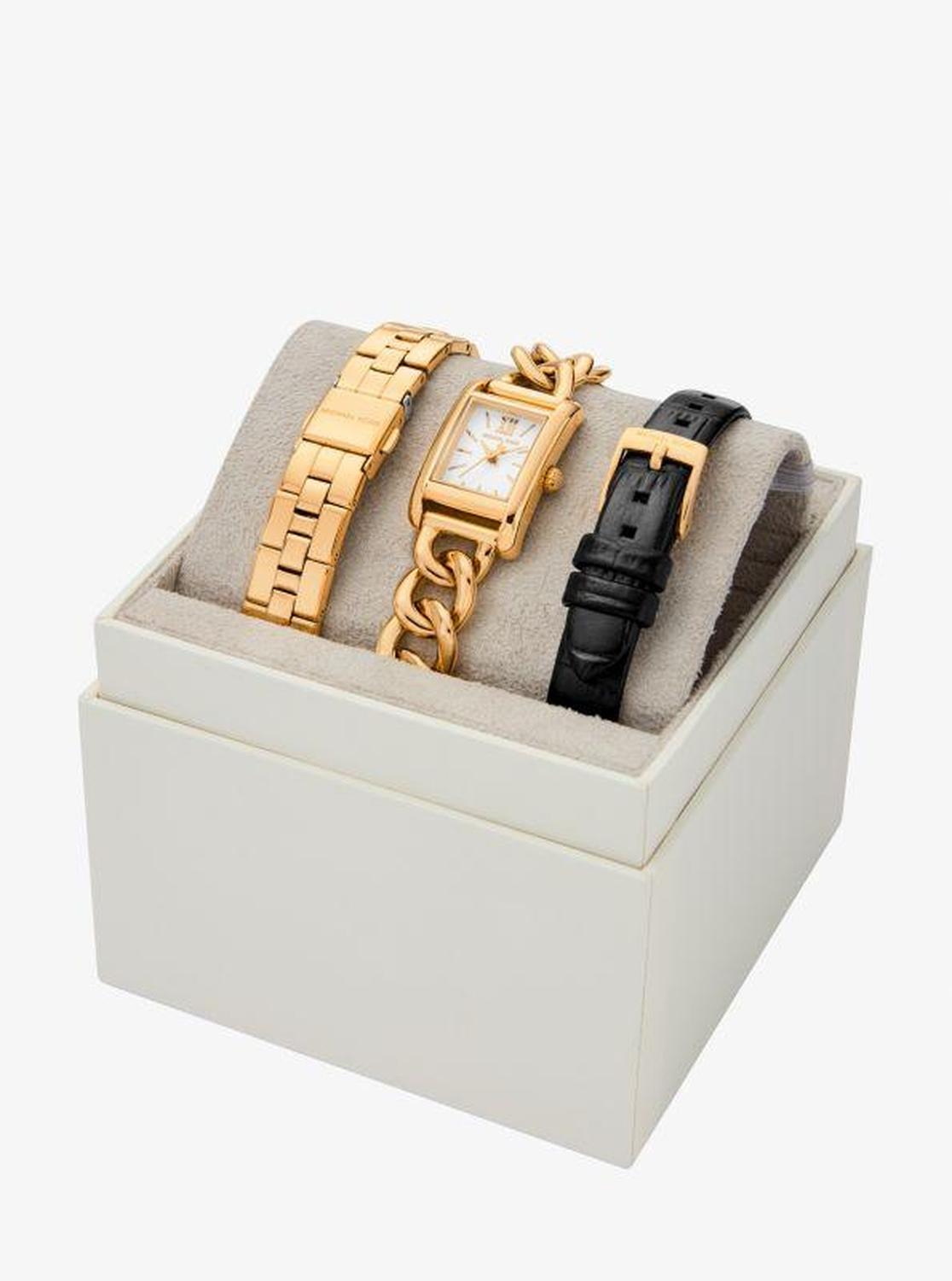 Petite Monroe Gold-Tone and Crocodile-Embossed Leather Watch Strap Set