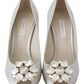 Dolce & Gabbana White Crystal Peep Toe Silk Blend Heels