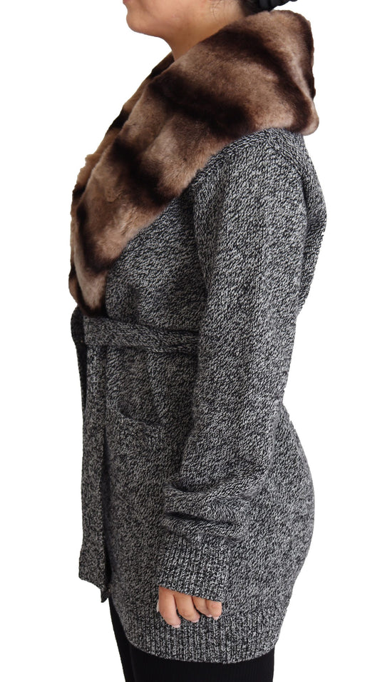 Dolce & Gabbana Elegant Cashmere Cardigan with Rabbit Fur Collar