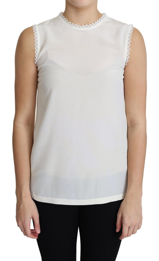 Dolce & Gabbana Elegant Silk Lace-Detailed Sleeveless Blouse