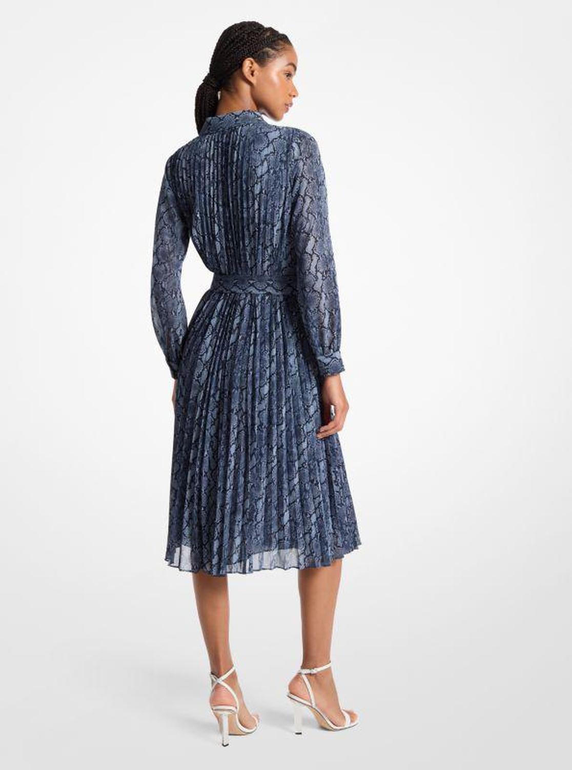 Snake Print Georgette Pleated Shirtdress