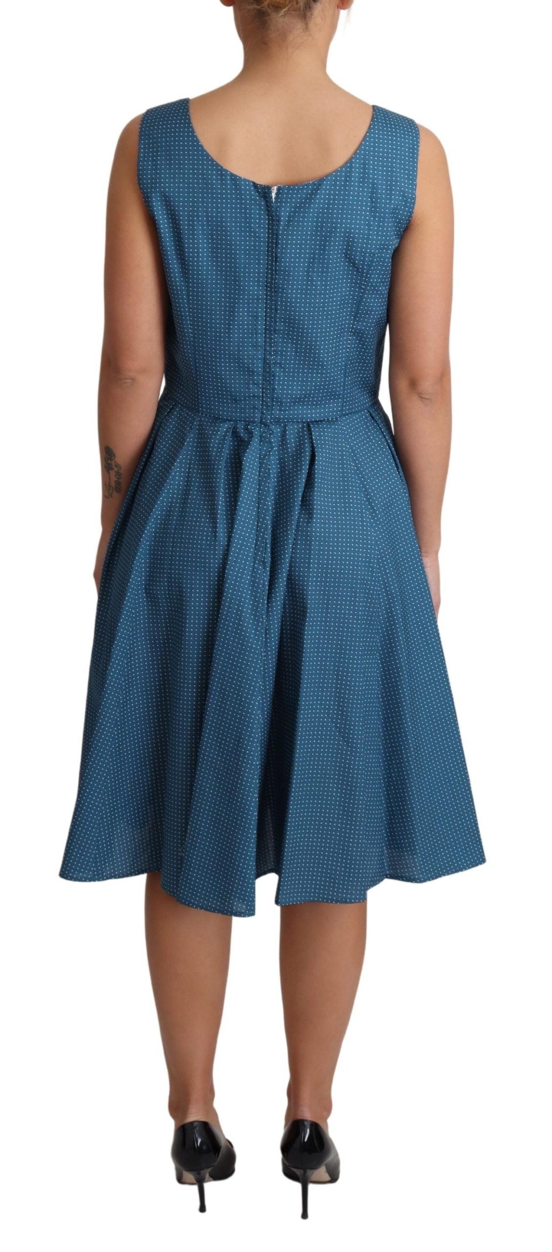 Dolce & Gabbana Blue Polka Dotted Sleeveless A-Line Dress