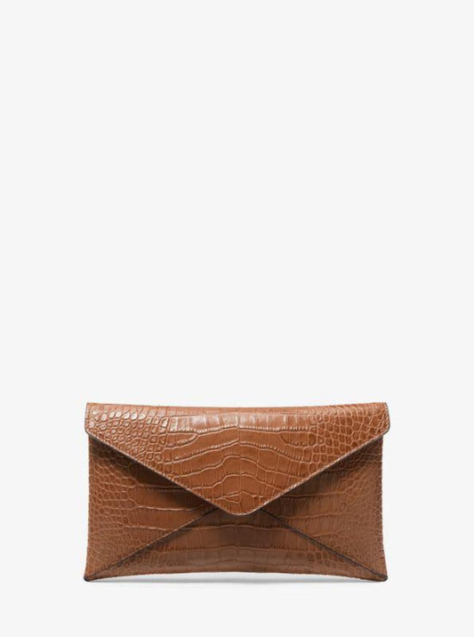 Mia Crocodile Embossed Leather Envelope Clutch