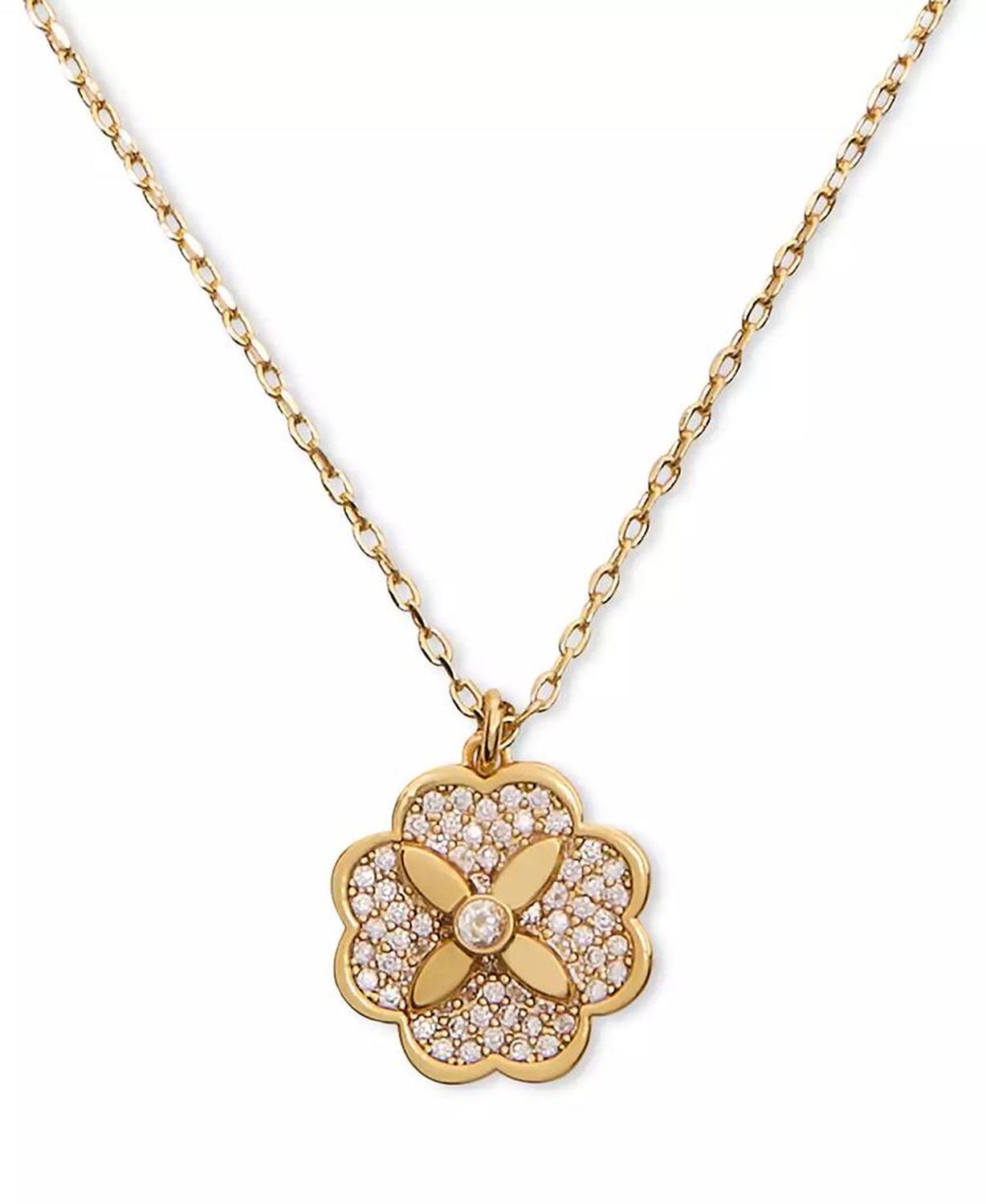 Gold-Tone Pavé Flower Mini Pendant Necklace, 16" + 3" extender