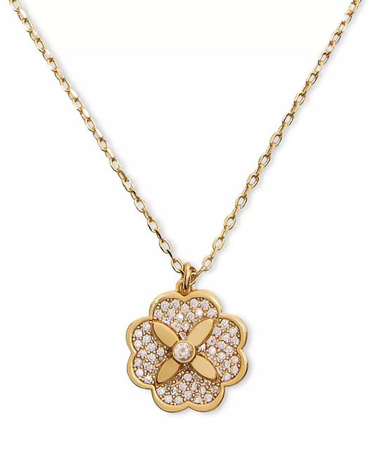 Gold-Tone Pavé Flower Mini Pendant Necklace, 16" + 3" extender