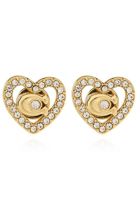 Coach Embellished Heart Stud Earrings