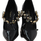 Dolce & Gabbana Elegant Black Leather Crystal Pumps