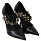 Dolce & Gabbana Elegant Black Leather Crystal Pumps