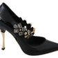 Dolce & Gabbana Elegant Black Leather Crystal Pumps