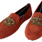 Dolce & Gabbana Opulent Orange Leather Loafers with Gold Embroidery