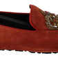 Dolce & Gabbana Opulent Orange Leather Loafers with Gold Embroidery