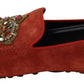 Dolce & Gabbana Opulent Orange Leather Loafers with Gold Embroidery