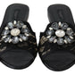 Dolce & Gabbana Elegant Black Lace Mules with Jewel Flower Detail