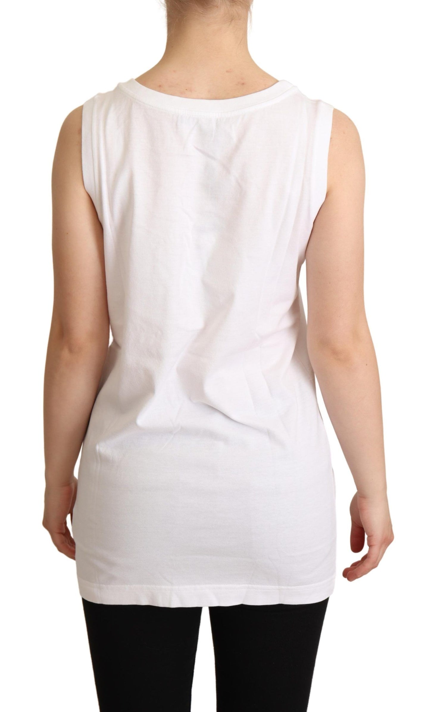 Dolce & Gabbana Crystal Embellished Heart White Sleeveless Tee