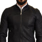 Dolce & Gabbana Elegant Leather Bomber Jacket in Dark Blue