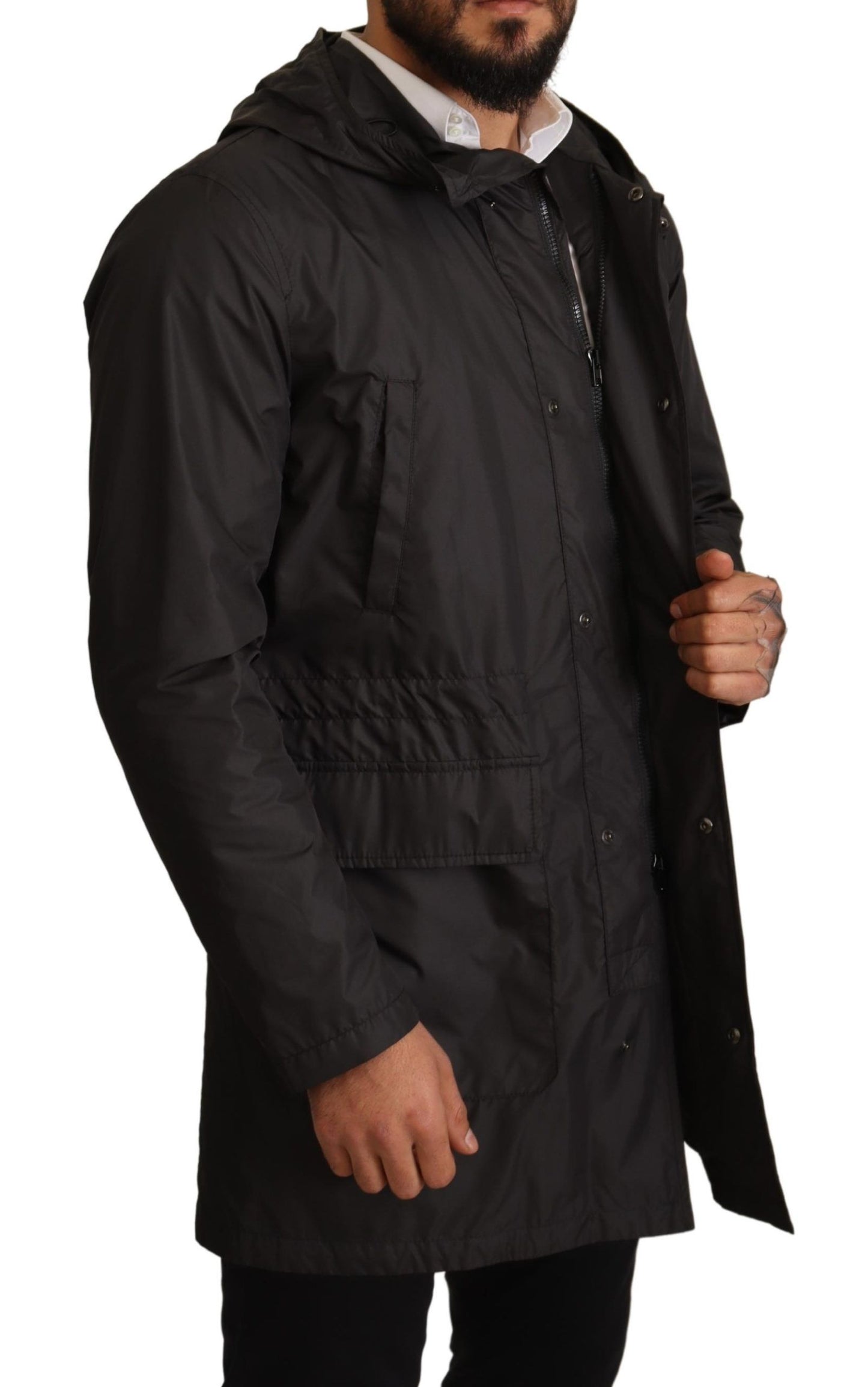 Dolce & Gabbana Chic Hooded Blouson Coat in Timeless Black