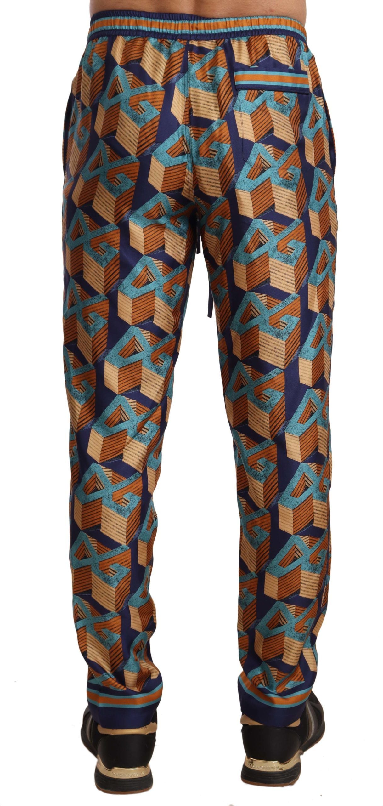 Dolce Gabbana Elegant Silk Jogger Pants with Vibrant Print