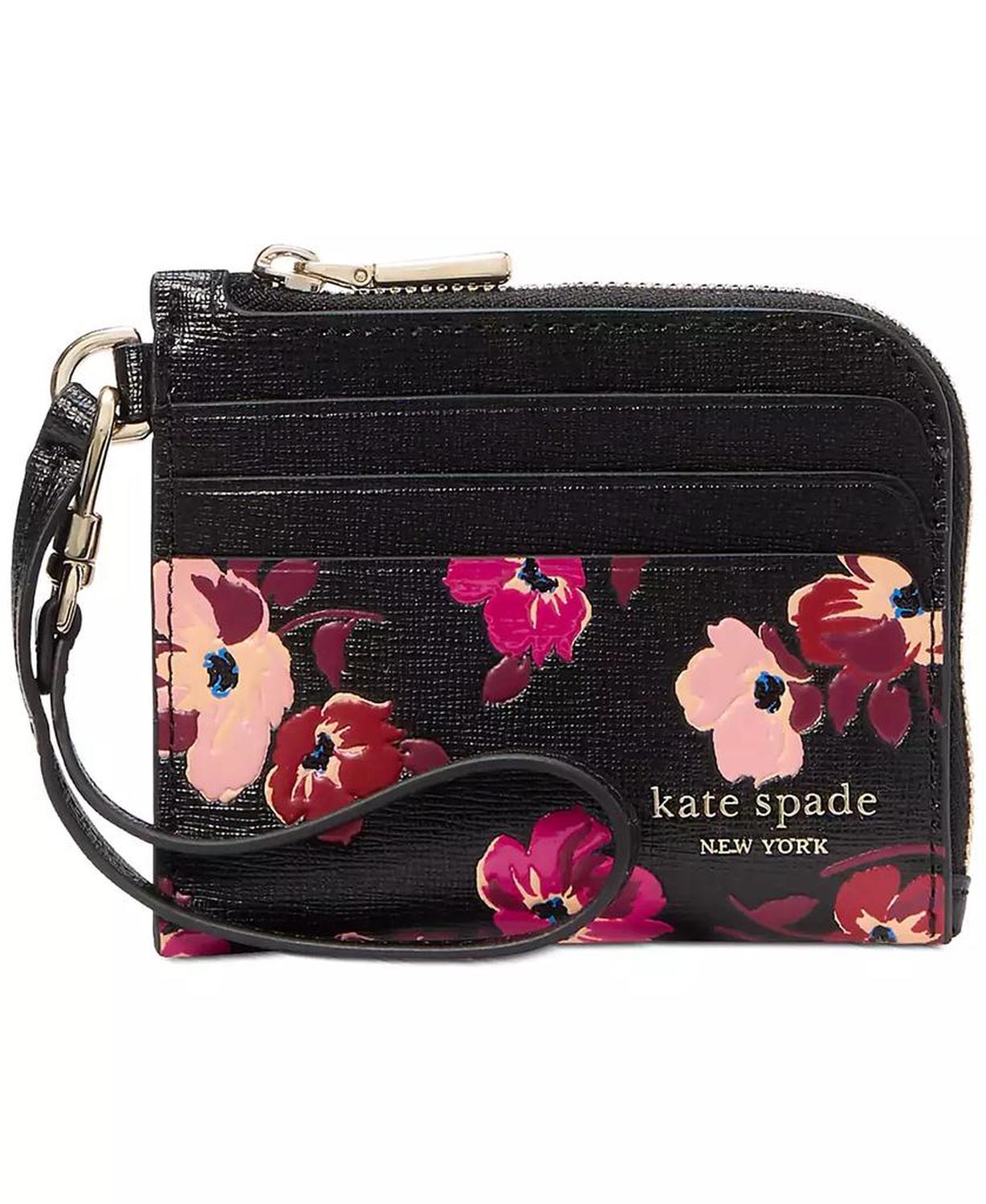 Devin Poppies Embossed Saffiano Leather Coin Card Case Wristlet