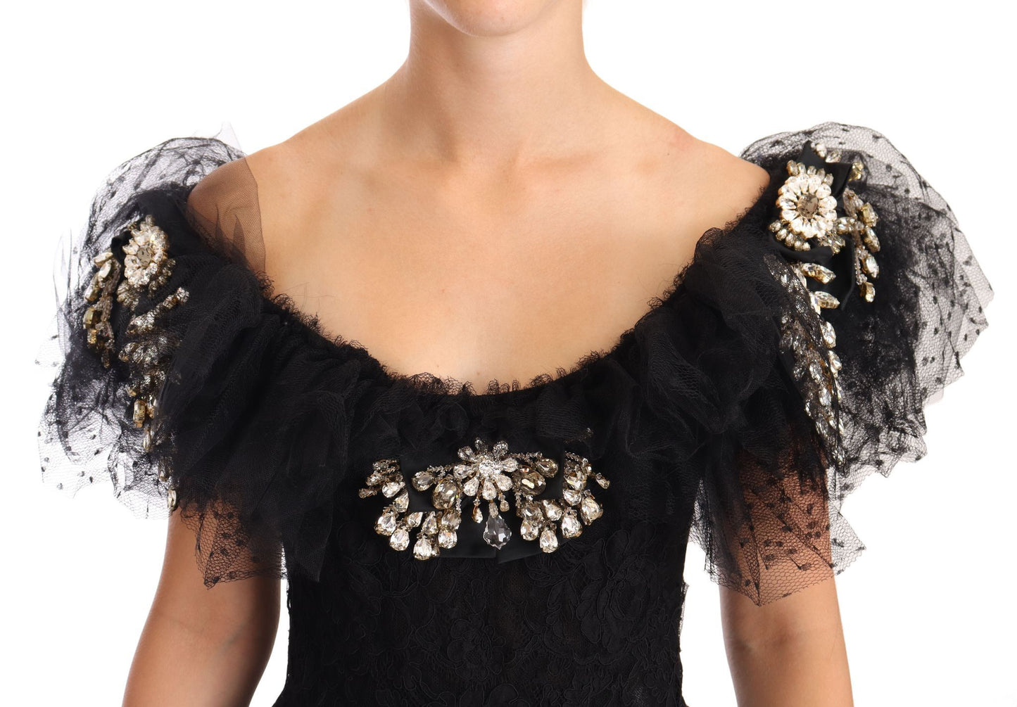 Dolce & Gabbana Crystal Embellished Black Ball Gown Dress