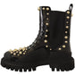 Dolce & Gabbana Studded Leather Combat Boots with Embroidery