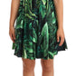 Dolce & Gabbana Elegant Flared Mini A-Line Dress in Green Leaf Print