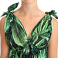 Dolce & Gabbana Elegant Flared Mini A-Line Dress in Green Leaf Print