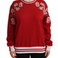 Dolce & Gabbana Elegant Red Crewneck Pullover with Floral Motif