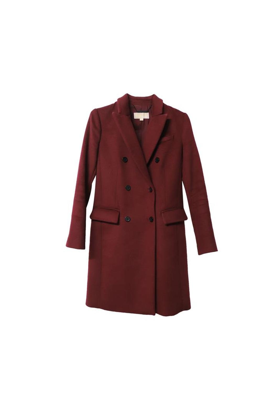 Michael Kors Double Breasted Felt Coat in Burgundy Wool