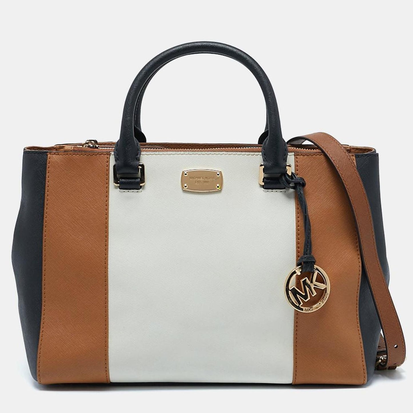 Tricolor Leather Double Zip Colorblock Tote