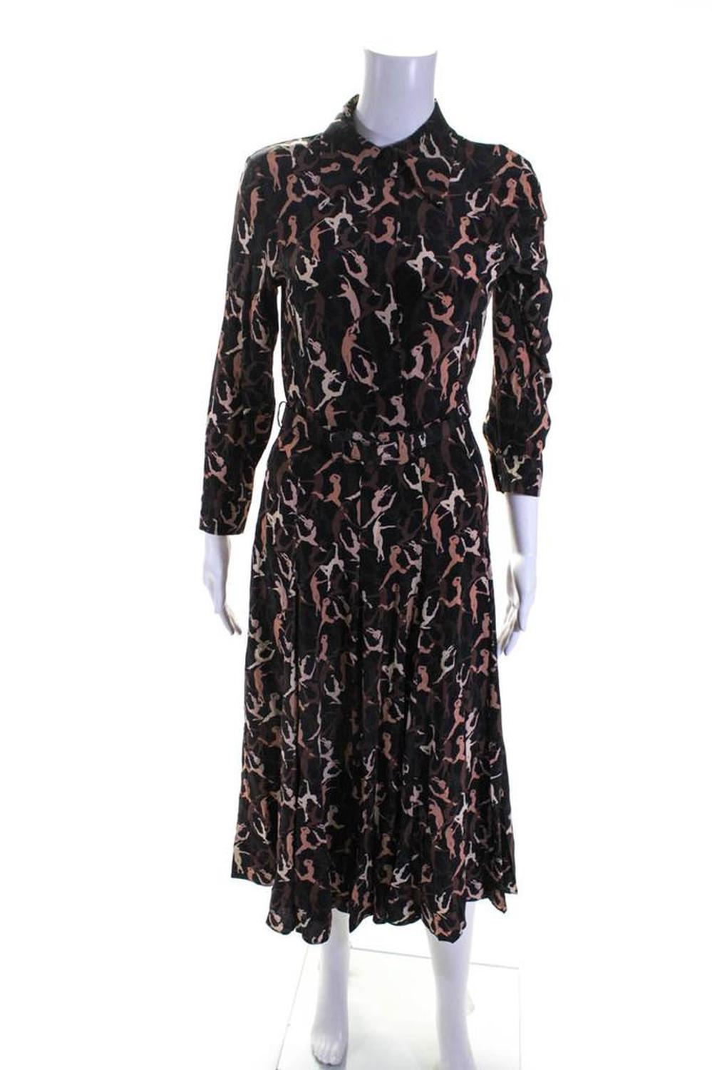 Michael Kors Collection Womens Silk A Line Dress Black Brown