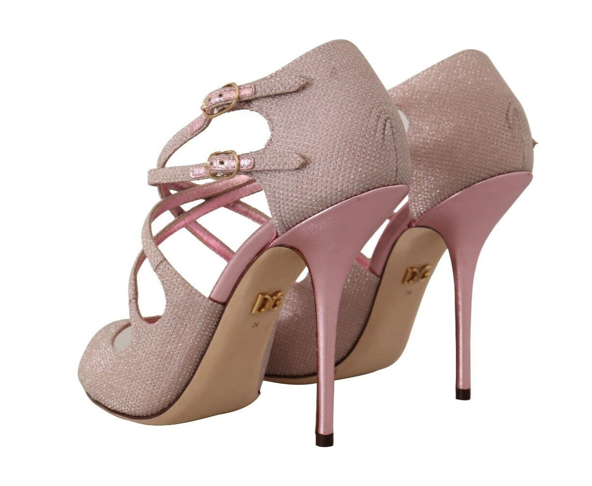 Dolce & Gabbana Pink Glitter Peep Toe High Heels Sandals