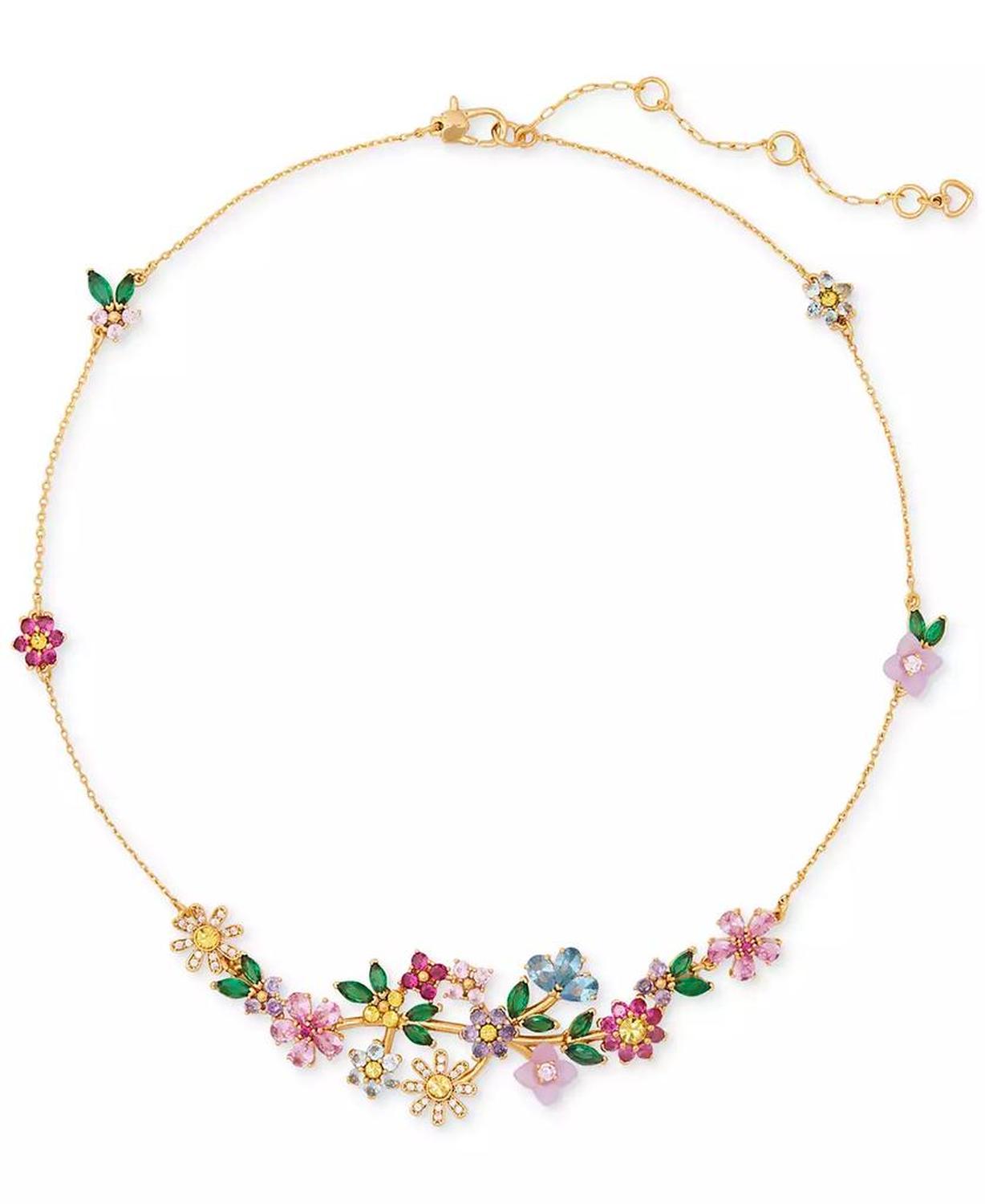 Bursting Blooms Gold-Tone Multi-Stone Necklace, 16" + 3" extender