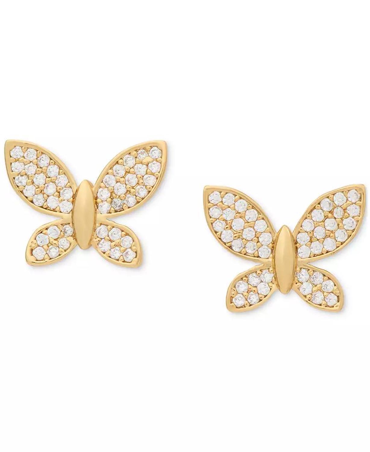 Lucky Charm Gold-Tone Pavé Crystal Butterfly Stud Earrings