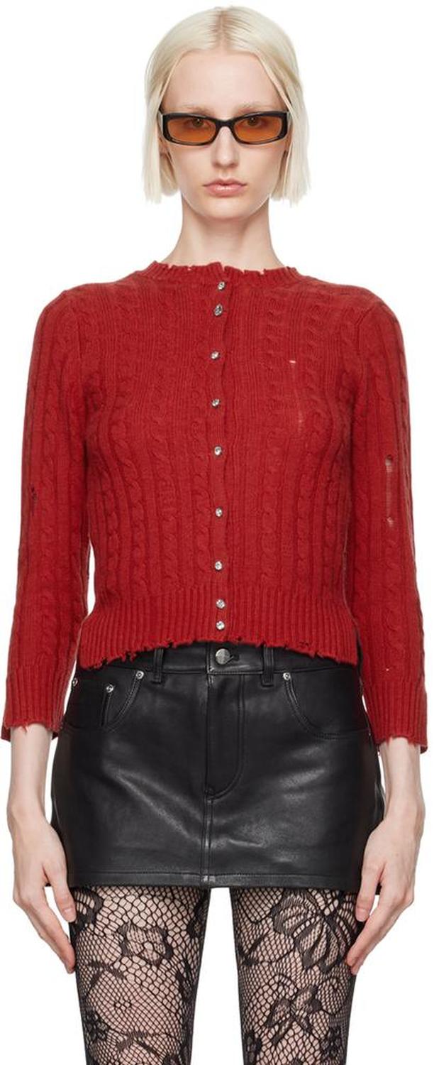 Red 'The Shrunken Cashmere Cable' Cardigan