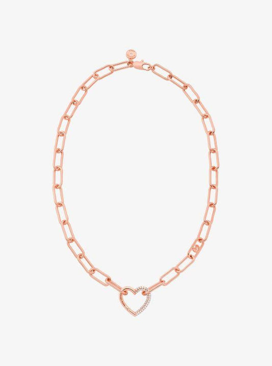 Pavé Heart Curb-Link Necklace