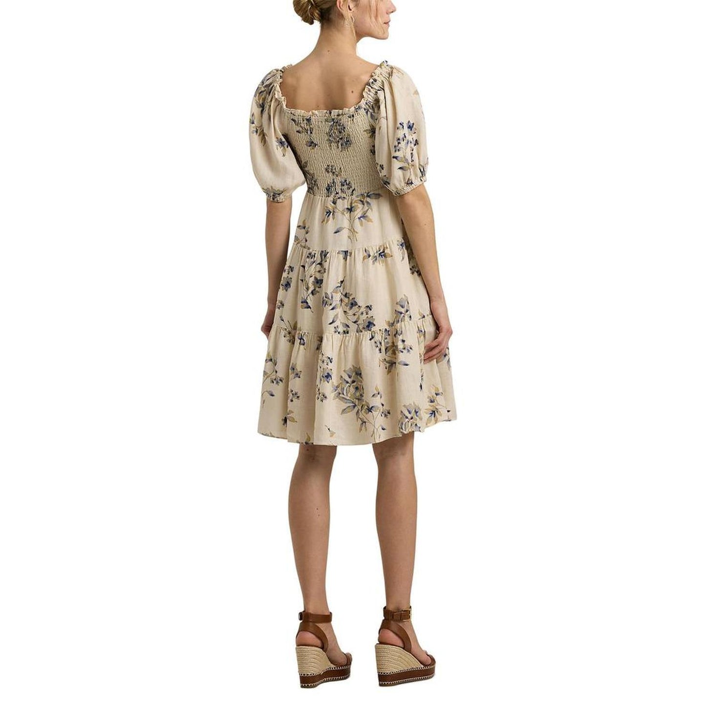 Floral Linen Tie-Neck Dress