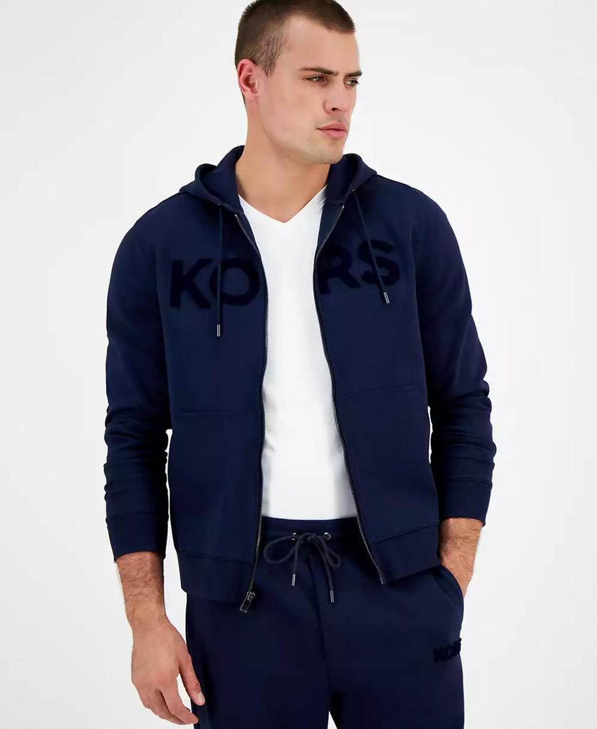 Men's Textured-Logo Zip Hoodie