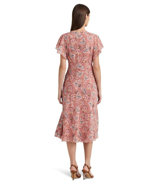 Floral Crinkle Georgette Tie-Neck Dress