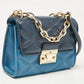 Two Tone Blue Quilted Faux Leather Small Serena Crossbody Bag